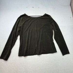 NY & Co Women's XXL shirt top Black Gold Metallic Sparkle Long Sleeve low back